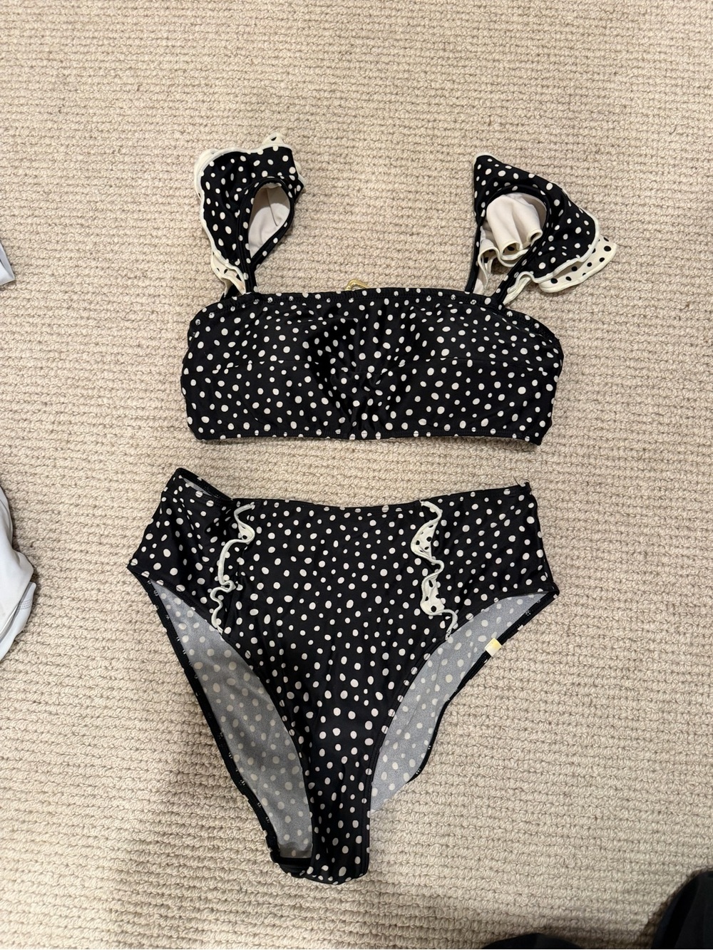 Summer Salt Black Polka Dot Two-Piece Swim Set Bikini with Ruffle Details